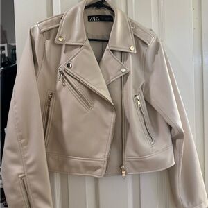 Zara Women's Beige Leather Jacket